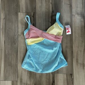 Lands' End Striped Tankini swim Top with Blue, Yellow and Red